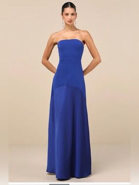 NWT Lulu's Compelling Style Royal Blue Strapless Formal Gown Small